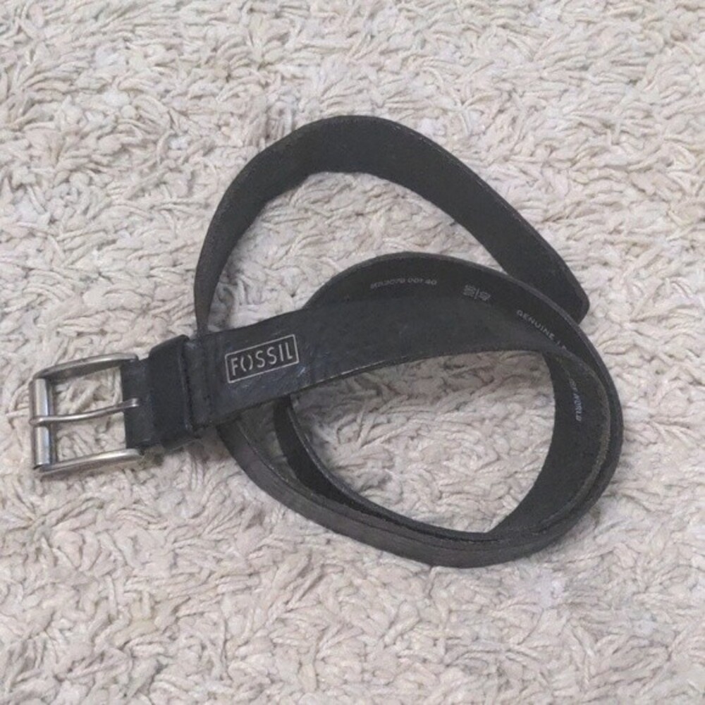 Fossil Black Leather Belt with Silver Buckle